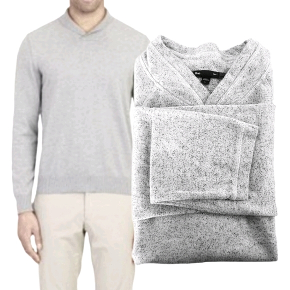 Gap Shawl V-Neck Pullover Sweater Gray & Black - Picture 1 of 12
